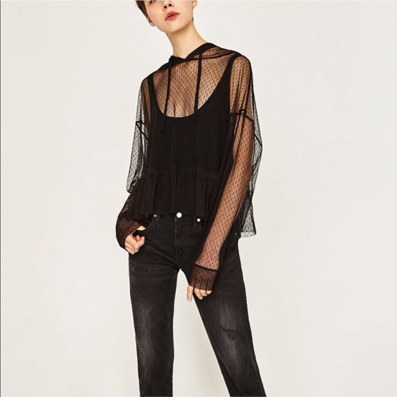 Zara Tops - Zara Black Tulle Mesh tank long sleeve size small
